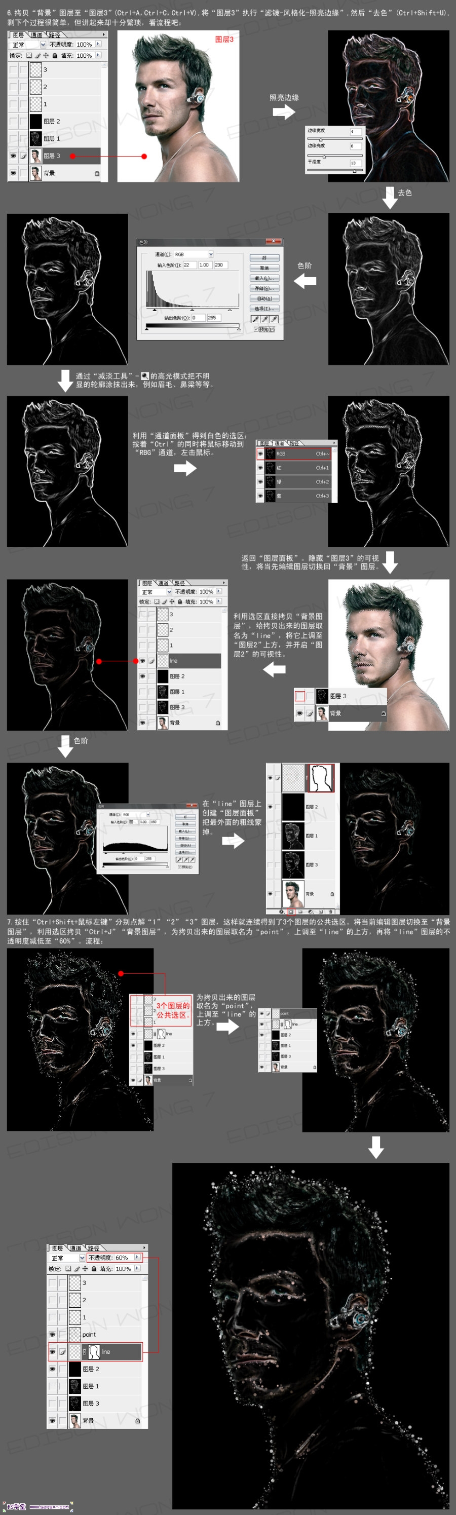 Photoshop设计制作圆形火光斑点路径人像特效