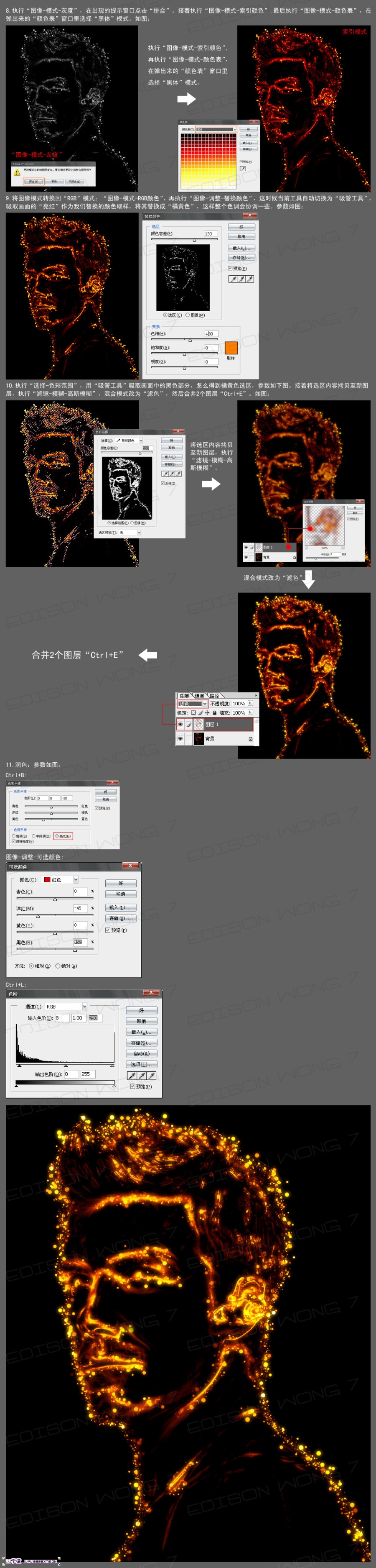 Photoshop设计制作圆形火光斑点路径人像特效