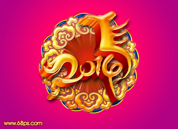 Photoshop打造非常华丽的2014马年立体花纹圆盘
