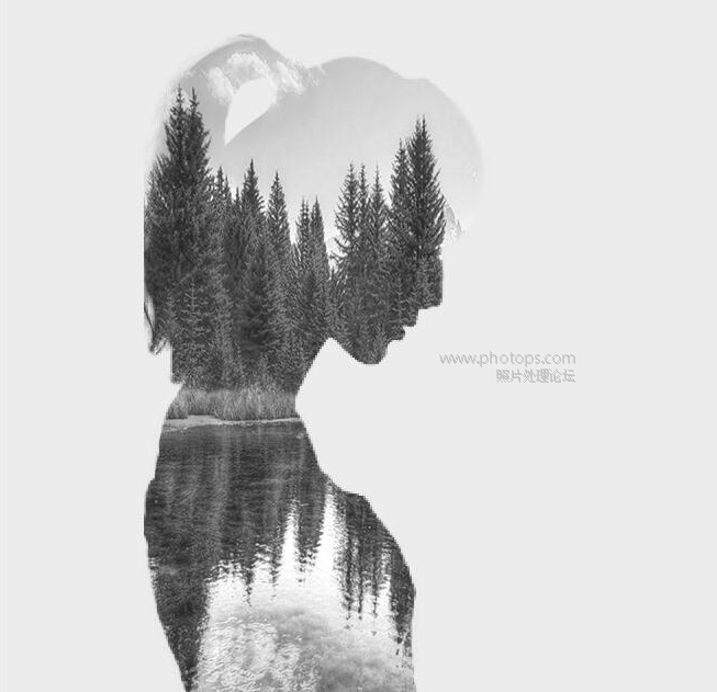 Photoshop利用快速选取工具制作人与山水结合的黑白二次曝光效果_脚本之家