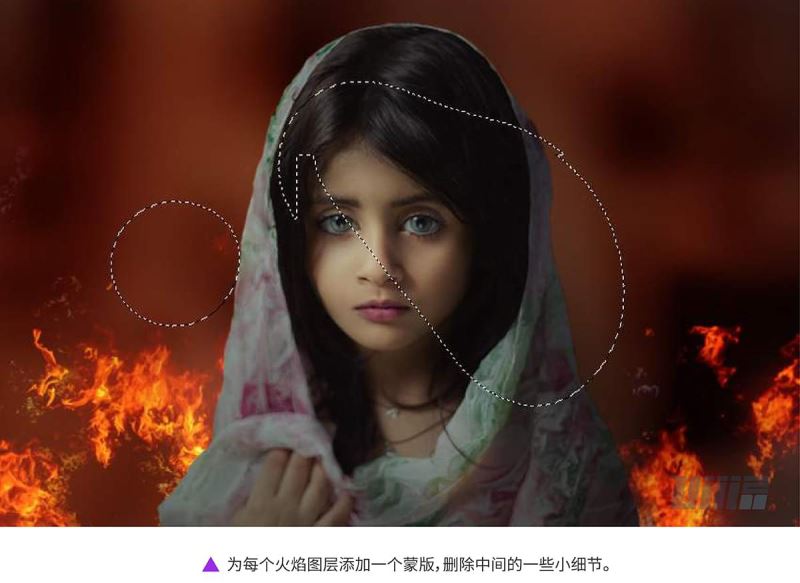 ps创意制作大火中孤独无助的女孩图片教程