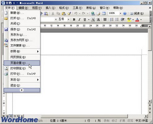 在Word2003文档中设置纸张大小