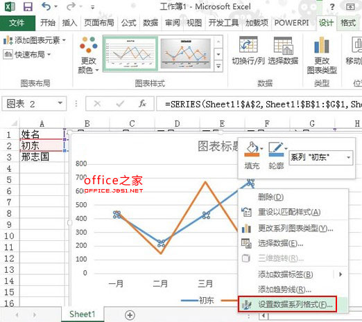 excel2013中使用图表中的折线图制作公司业绩变化及趋势图