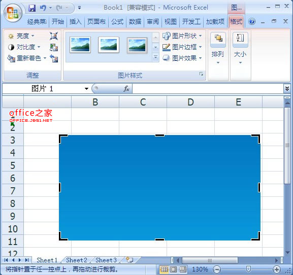 Excel2007中用裁剪工具修剪图片将图片重要部分裁剪出来