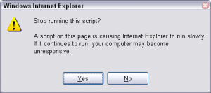IE Dialog: A script on this page is causing Internet Explorer to run slowly. If it continues to run, your compute may become unresponsive.