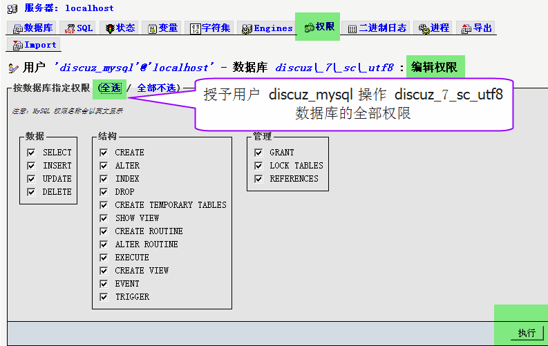 mysql下为数据库设置交叉权限的方法