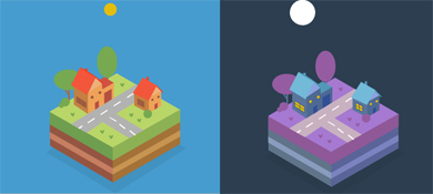 html5 gsap实现的房屋搭建及日夜场景切换动画特效源码