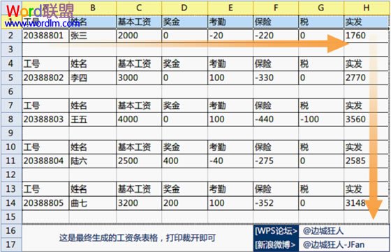 WPS表格中如何批量制作工资条