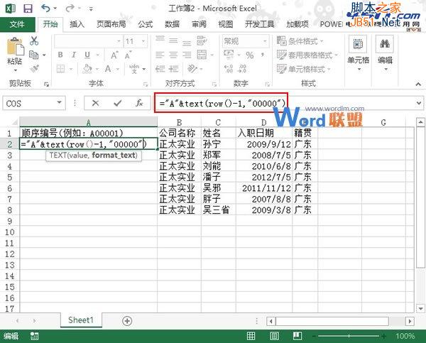 利用Text函数在Excel2013中建立顺序编号