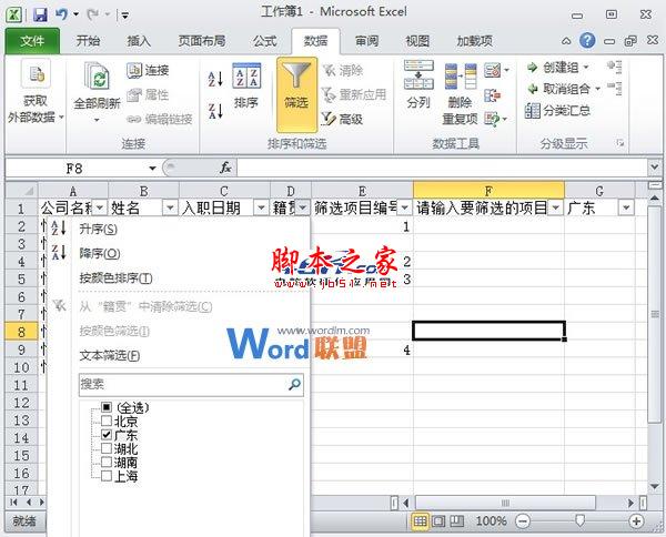 Excel2010中自定义进行筛选并依次编号