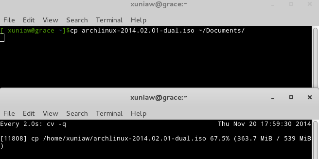 在Linux系统中使用Coreutils Viewer显示命令运行进度