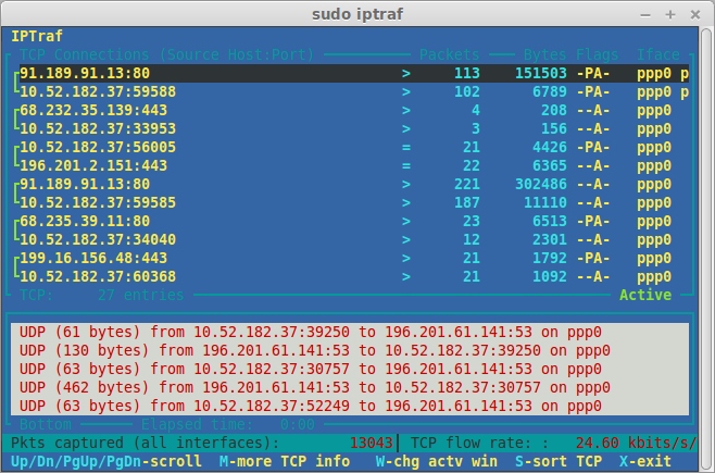 在Linux系统中使用iptraf进行网络监控