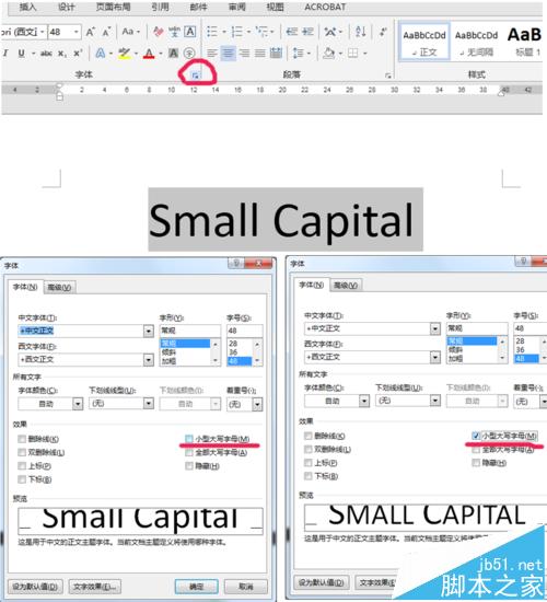 word设小型大写字母small capitals