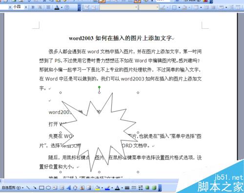 Word2003怎样为自选图形添加阴影