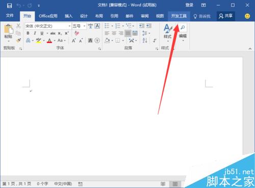 Word2016中添加开发工具选项卡到界面显示的方法