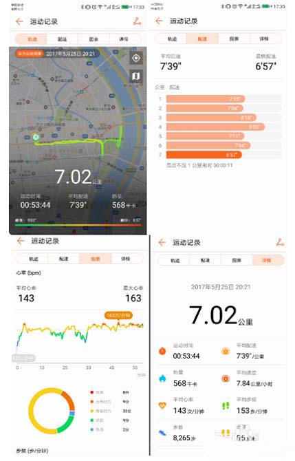 4,通過app還可以看到本次跑步的心率變化和運動軌跡等詳細情況.