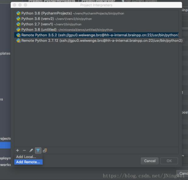 pycharm 配置远程解释器