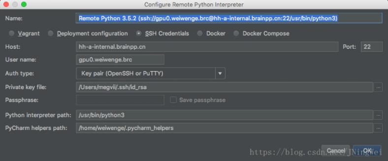 pycharm 配置远程解释器