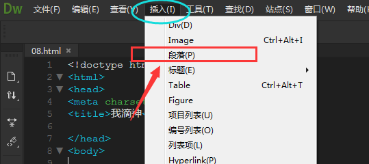 Dreamweaver如何快速插入段落文字(图4)