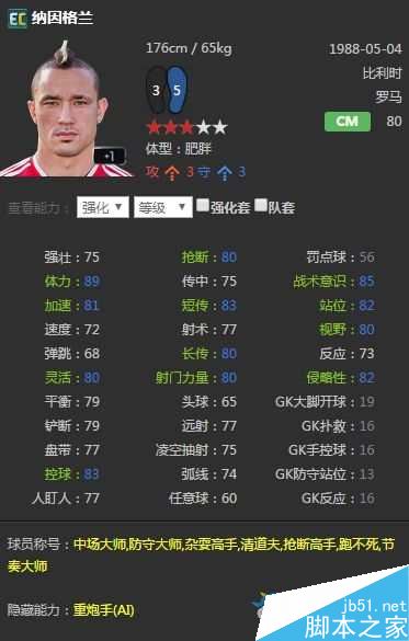 fifaonline3比利时套球员能力详解