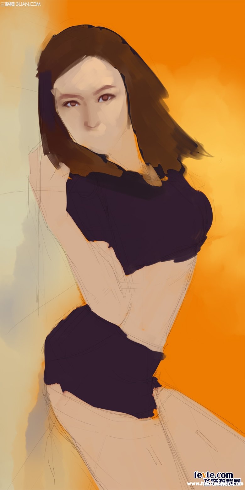 painter设计绘制时尚漂亮女孩过程图实例教程