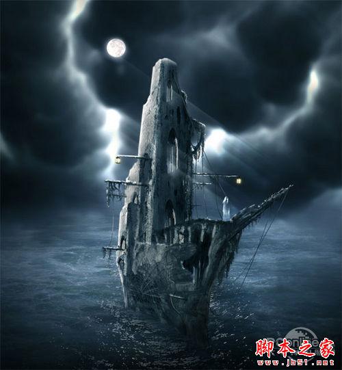 photoshop合成制作出在海上漂泊的幽灵鬼船