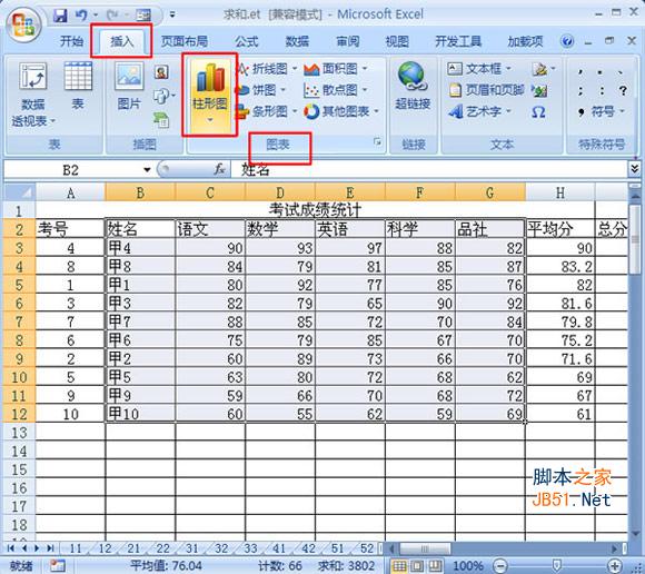 选择创建图表的类型