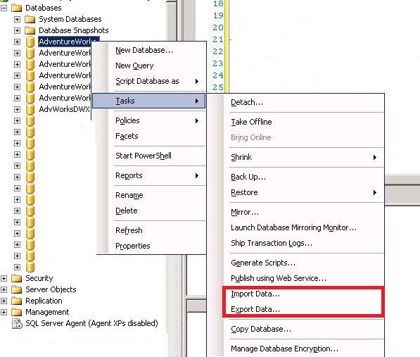 sqlserver 数据导入导出的几种方法小结